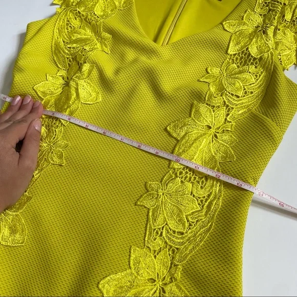 Badgley Mischka Chartreuse Yellow Lace Dress sz 4 - Picture 8 of 14